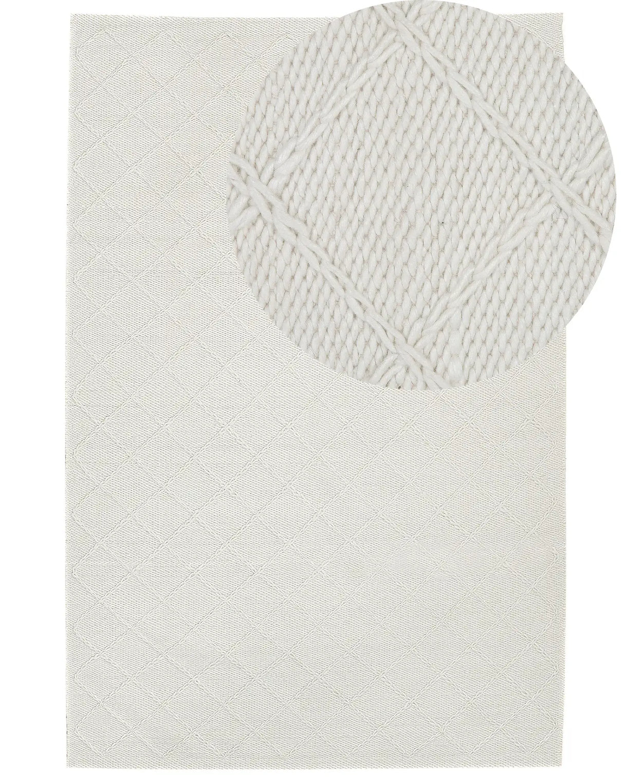 Area Rug Off-White Wool with Cotton 140 x 200 cm Rectangular Hand Woven Geometric Pattern Boho Beliani