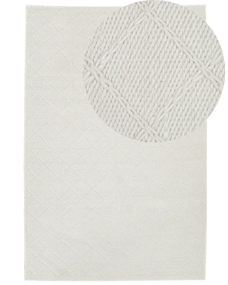 Area Rug Off-White Wool with Cotton 140 x 200 cm Rectangular Hand Woven Geometric Pattern Boho Beliani