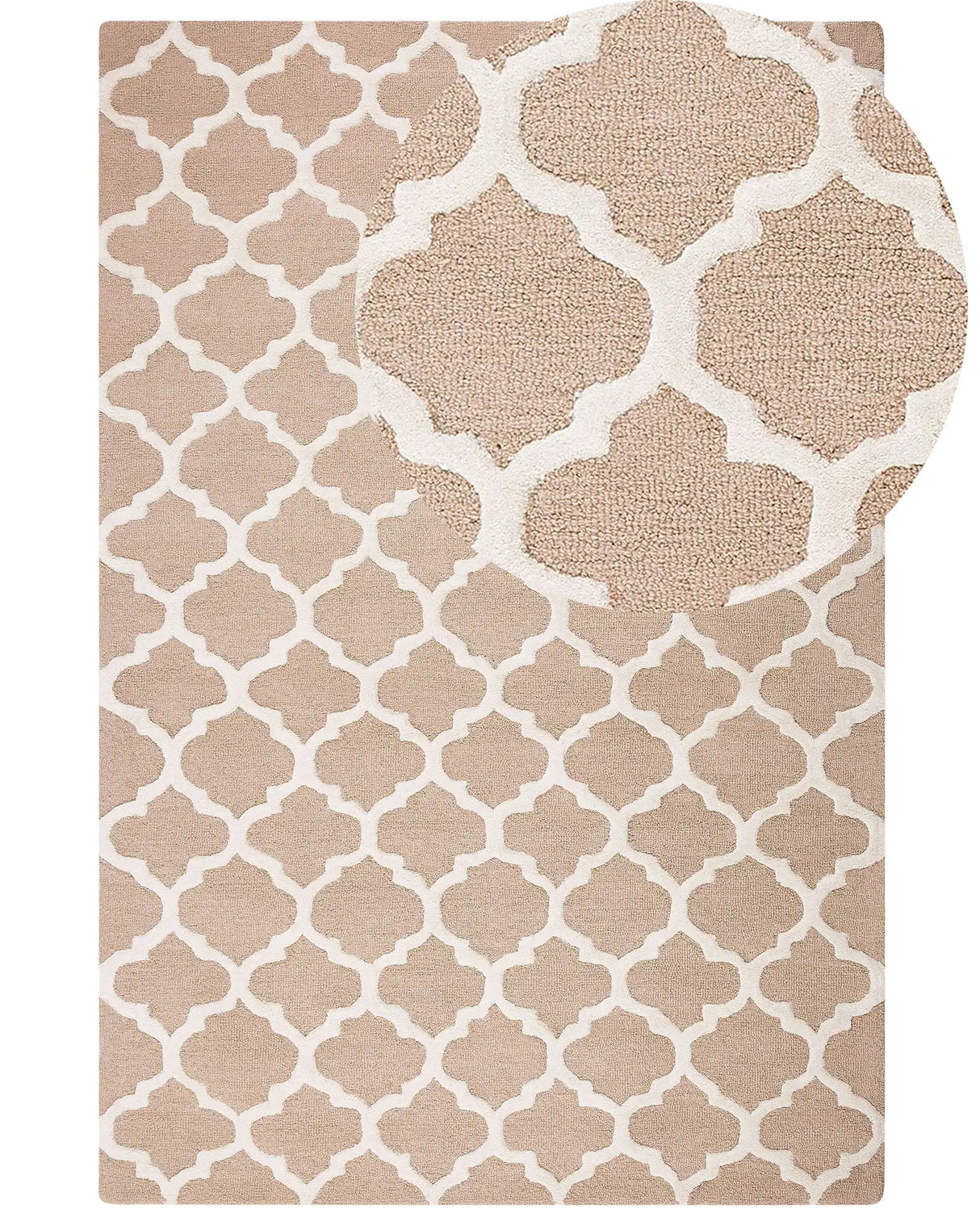 Rug Beige Wool 160 x 230 cm Trellis Quatrefoil Pattern Hand Tufted Oriental Moroccan Clover Beliani