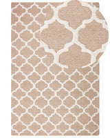Rug Beige Wool 160 x 230 cm Trellis Quatrefoil Pattern Hand Tufted Oriental Moroccan Clover Beliani