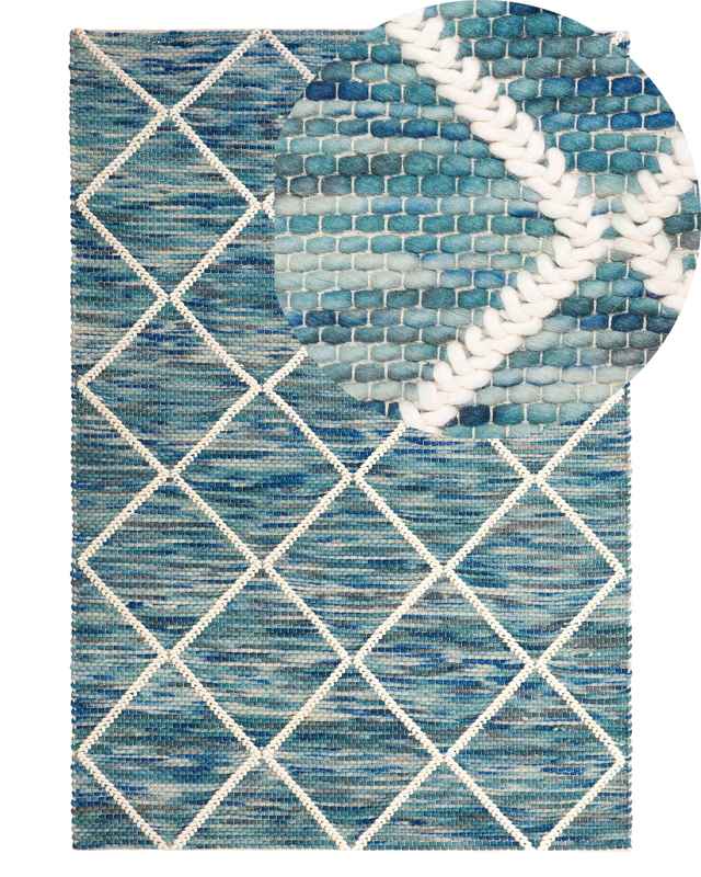 Area Rug Blue 140 x 200 cm Wool Geometric Pattern Beliani