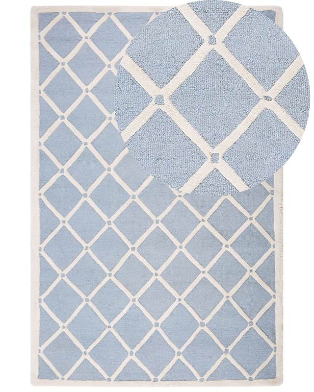 Rug Blue Wool 160 x 230 cm Diamond Pattern Geometric Hand Tufted Modern Beliani