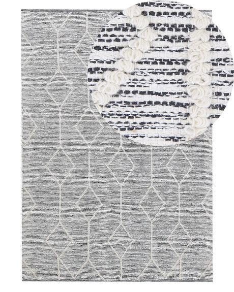Rug Grey with Beige Wool Cotton Blend 140 x 200 cm Modern Geometric Hand Woven Flat Weave Beliani