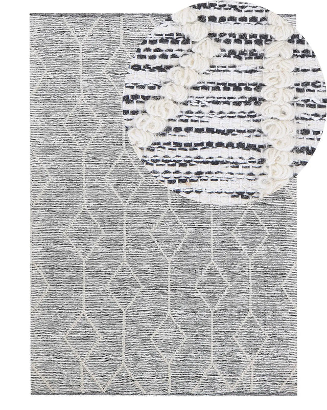 Rug Grey with Beige Wool Cotton Blend 140 x 200 cm Modern Geometric Hand Woven Flat Weave Beliani