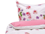 Duvet Cover and Pillowcase Set White and Pink 155 x 220 cm Cotton Flower Print Modern Bedroom Beliani