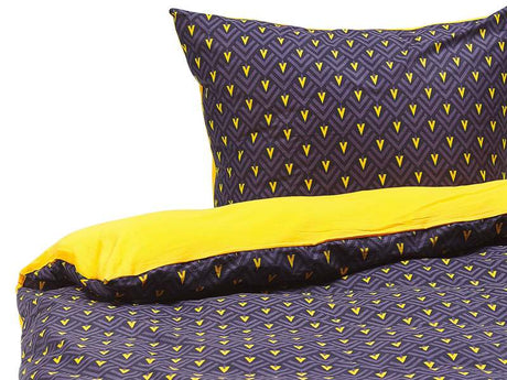 Duvet Cover and 2 Pillowcases Set Dark Blue and Yellow Cotton Blend 155 x 220 cm Modern Bedroom Beliani