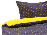 Duvet Cover and 2 Pillowcases Set Dark Blue and Yellow Cotton Blend 155 x 220 cm Modern Bedroom Beliani