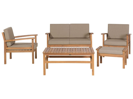 Garden Sofa Set Taupe Cushions Solid Acacia Wood 4 Seater with Table Outdoor Conversation Set Beliani