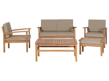 Garden Sofa Set Taupe Cushions Solid Acacia Wood 4 Seater with Table Outdoor Conversation Set Beliani