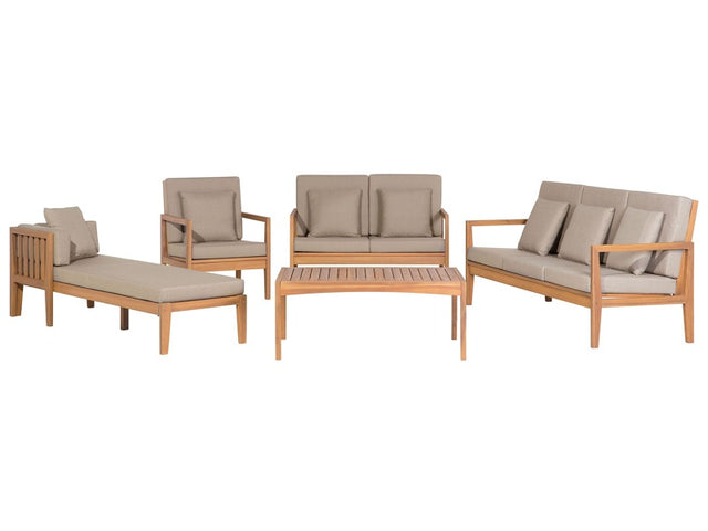 Garden Conversation Set Light Acacia Wood 7 Seater with Grey Cushions Beliani