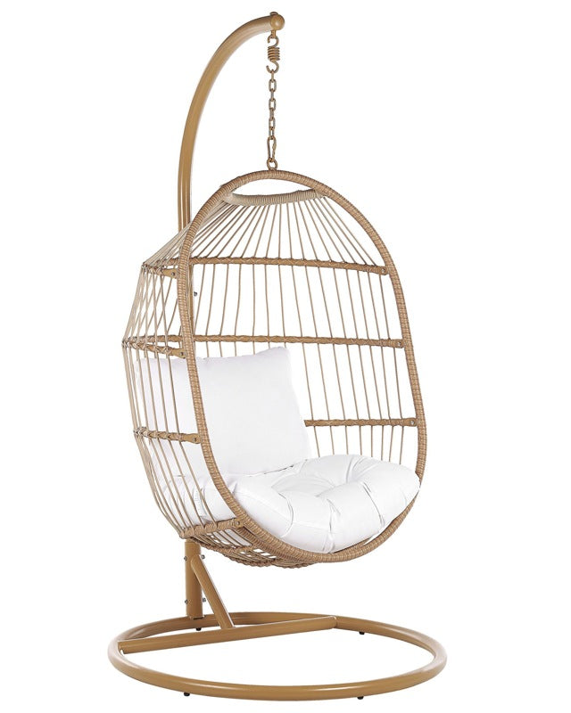 Hanging Egg Chair Beige Rope Seat Steel Stand Soft Cushion Boho Rustic Beliani