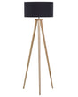 Floor Lamp Black with Light Wooden Frame 140 cm Fabric Drum Shade Tripod Modern Design Beliani