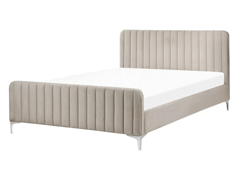 Bed Frame Taupe Velvet EU Double Size 4ft6 Tufted Headboard Metal Legs Modern Design Beliani