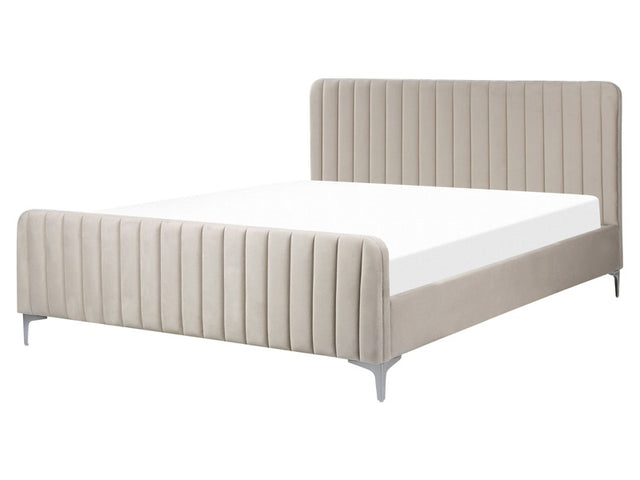 Bed Frame Taupe Velvet EU King Size 5ft3 Tufted Headboard Metal Legs Modern Design Beliani