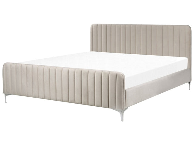 Bed Frame Taupe Velvet EU Super King Size 6ft Tufted Headboard Metal Legs Modern Design Beliani