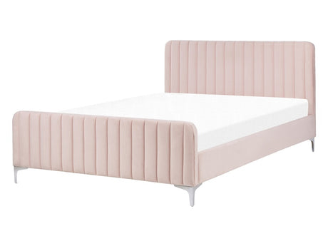 Bed Frame Pastel Pink Velvet EU Double Size 4ft6 Tufted Headboard Metal Legs Modern Design  Beliani