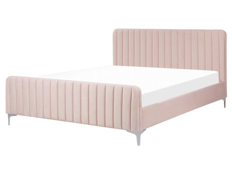 Bed Frame Pastel Pink Velvet EU King Size 5ft3 Tufted Headboard Metal Legs Modern Design Beliani