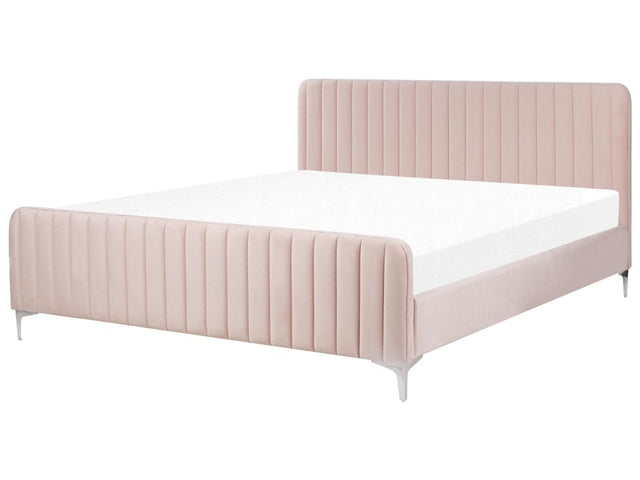 Bed Frame Pastel Pink Velvet EU Super King Size 6ft Tufted Headboard Metal Legs Modern Design Beliani