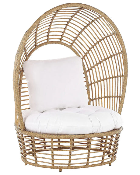 Basket Chair Beige Rattan Sitting Cushion High Backrest Boho Terrace Living Room Beliani