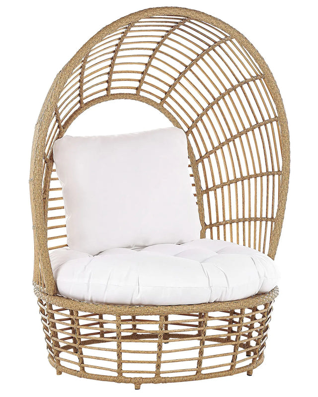 Basket Chair Beige Rattan Sitting Cushion High Backrest Boho Terrace Living Room Beliani