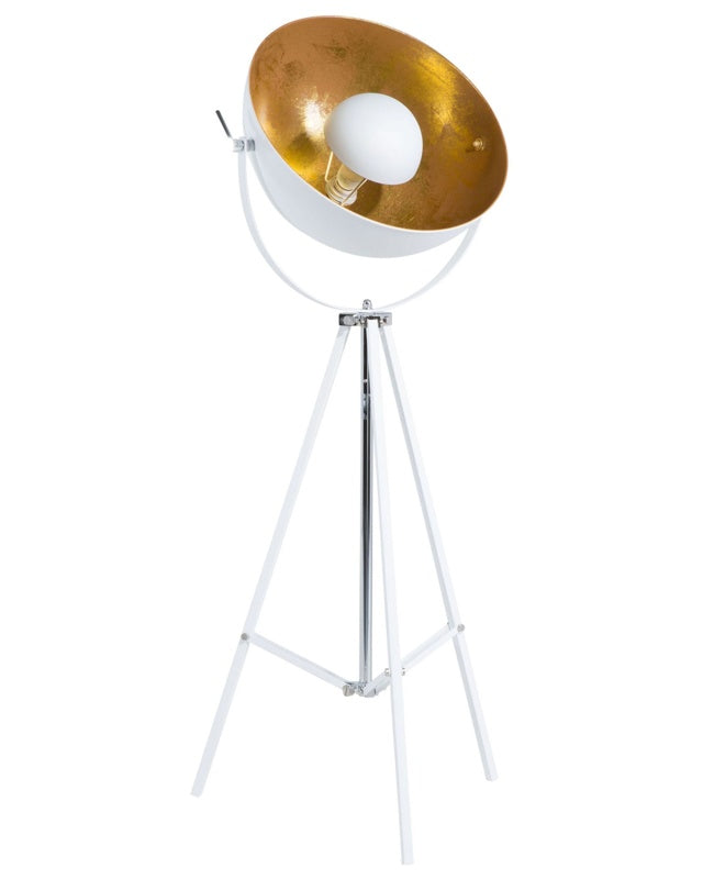 Floor Lamp White with Gold Metal 165 cm Tripod Base Adjustable Open Shade Industrial Design Beliani