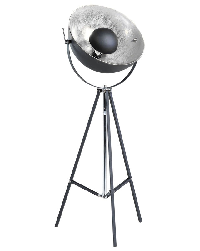 Floor Lamp Black with Silver Metal 165 cm Tripod Base Adjustable Open Shade Industrial Design Beliani