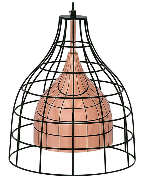 Ceiling Lamp Copper Metal 121 cm Pendant Black Cage Shade Industrial Beliani