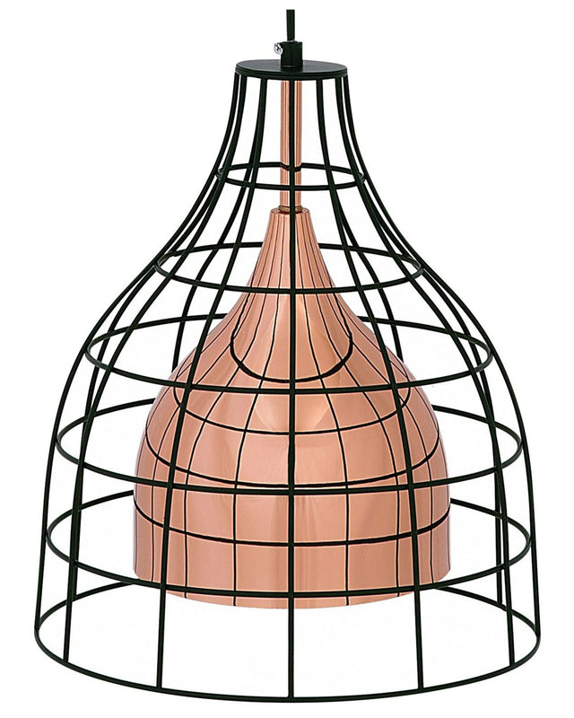 Ceiling Lamp Copper Metal 121 cm Pendant Black Cage Shade Industrial Beliani