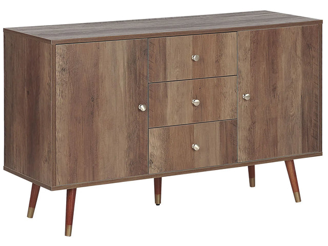 Sideboard Dark Brown 2 Door 3 Drawer Cabinet Storage Unit Rustic Style Beliani