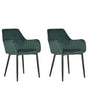 Set of 2 Dining Chairs Green Velvet Armrests Black Metal Legs Retro Glam Beliani