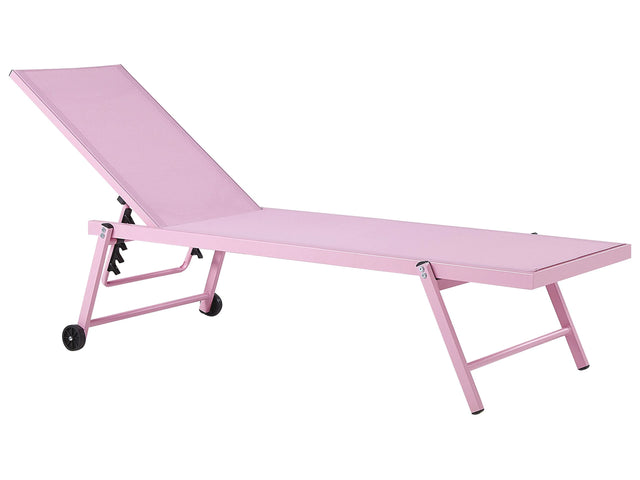 Garden Sun Lounger Pink Synthetic Seat Aluminium Frame 198 x 61 cm Adjustable Reclining Backrest with Castors Patio  Beliani