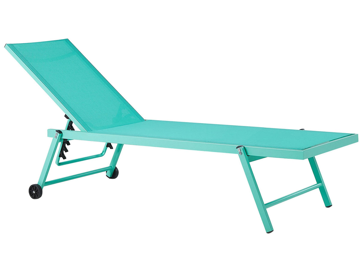 Garden Sun Lounger Turquois Synthetic Seat Aluminium Frame 198 x 61 cm Adjustable Reclining Backrest with Castors Patio Beliani