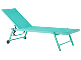 Garden Sun Lounger Turquois Synthetic Seat Aluminium Frame 198 x 61 cm Adjustable Reclining Backrest with Castors Patio Beliani