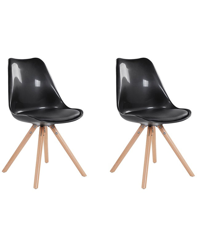 Set of 2 Dining Chairs Black Faux Leather Seat Sleek Wooden Legs Armless Modern Beliani