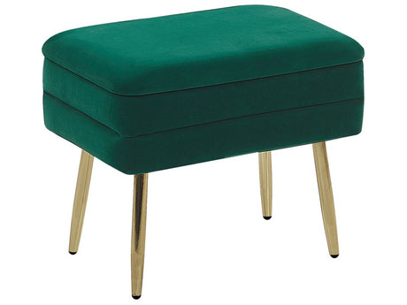 Storage Bench Dark Green Polyester Velvet Upholstery Golden Iron Legs Glam Design Living Room Footstool Beliani