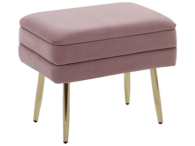 Storage Bench Pink Velvet Upholstery Golden Iron Legs Glam Design Living Room Footstool Beliani