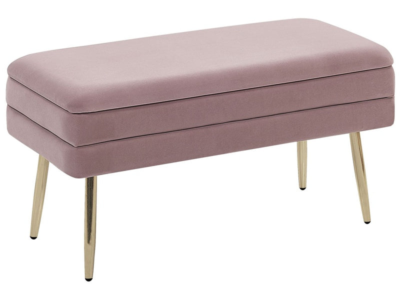 Bedroom Storage Bench Pink Polyester Velvet Upholstery Golden Legs Glam Design Solid Colour Living Room Furniture Beliani