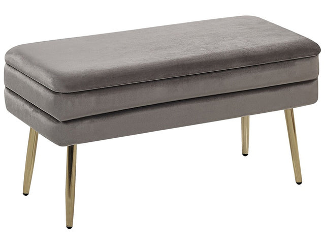 Storage Bedroom Bench Grey Velvet Fabric Upholstery Golden Legs Glamour Beliani