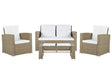 Garden Sofa Set Light Brown Faux Rattan with Beige Cushions with Coffee Table 4 Seater  Beliani