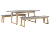Outdoor Dining Set Grey Fibre Cement Light Acacia Wood 6 People Table 2 Benches Modern Design Beliani