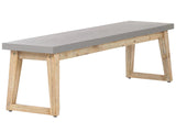 Outdoor Garden Bench Fibre Cement Top Grey Wooden Base 2 People Capacity Modern Patio Furniture  Beliani