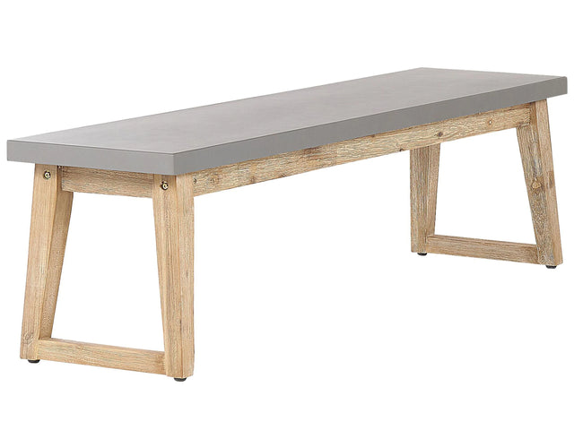 Outdoor Garden Bench Fibre Cement Top Grey Wooden Base 2 People Capacity Modern Patio Furniture  Beliani