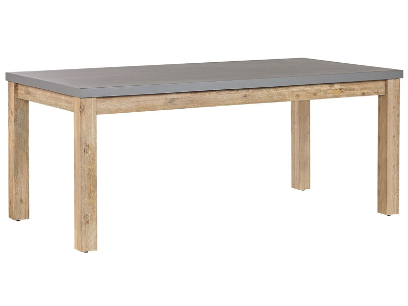 Outdoor Dining Table Grey Concrete Tabletop Wooden Legs Acacia 180 x 90 cm 8-Seater Modern Industrial Patio Beliani