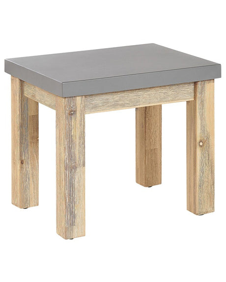 Outdoor Garden Stool Grey Fibre Cement Seat Light Acacia Wood Base Modern Industrial Patio Footstool Beliani