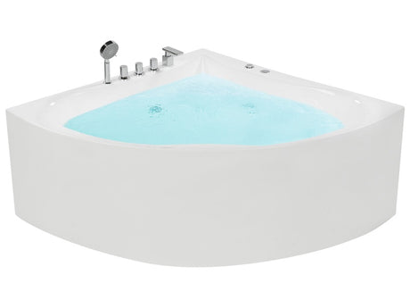 Corner Whirlpool Bath White with Silver Sanitary Acrylic Single 133 x 187 cm Hydromassage Modern Beliani