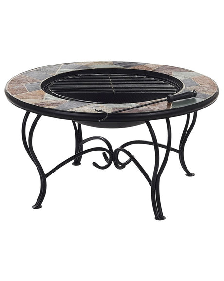 Outdoor Fire Pit Multicolour Top Black Steel Legs Ceramic Round for Charcoal Garden BBQ Beliani