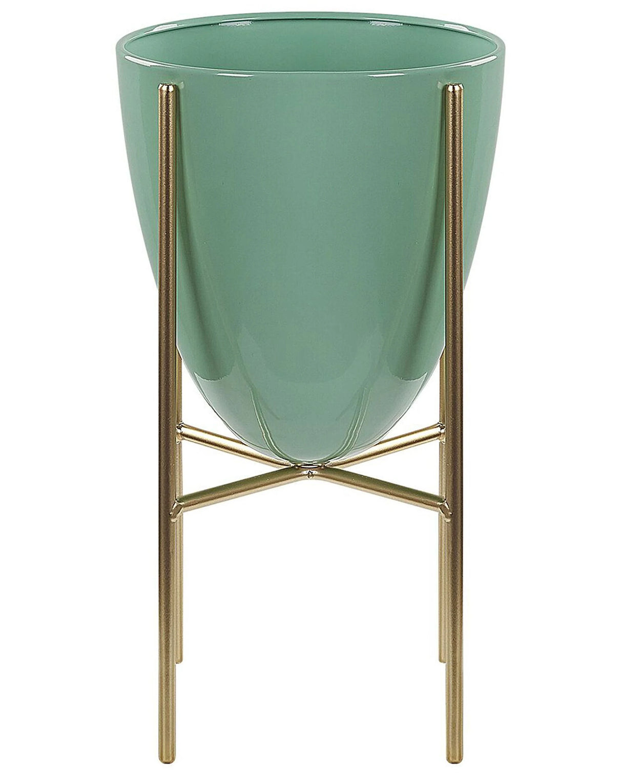 Plant Stand Green with Gold Iron 16 x 16 x 31 cm Indoor Outdoor Metal Flower Pot UV Resistant Modern Industrial Standing Planter Beliani
