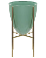 Plant Stand Green with Gold Iron 16 x 16 x 31 cm Indoor Outdoor Metal Flower Pot UV Resistant Modern Industrial Standing Planter Beliani