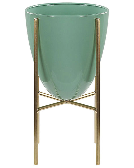 Plant Stand Green with Gold Iron 16 x 16 x 31 cm Indoor Outdoor Metal Flower Pot UV Resistant Modern Industrial Standing Planter Beliani