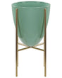 Plant Stand Green with Gold Iron 16 x 16 x 31 cm Indoor Outdoor Metal Flower Pot UV Resistant Modern Industrial Standing Planter Beliani